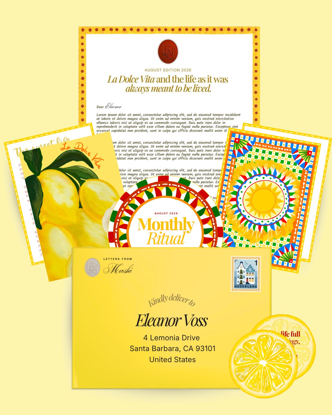 A wax-sealed Letters from Mashi envelope and its keepsakes